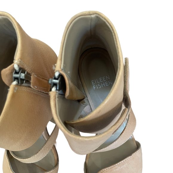 Eileen Fisher Creamy Tan Strappy Stacked Heels with Ankle Wrap Size 6 - Picture 9 of 9